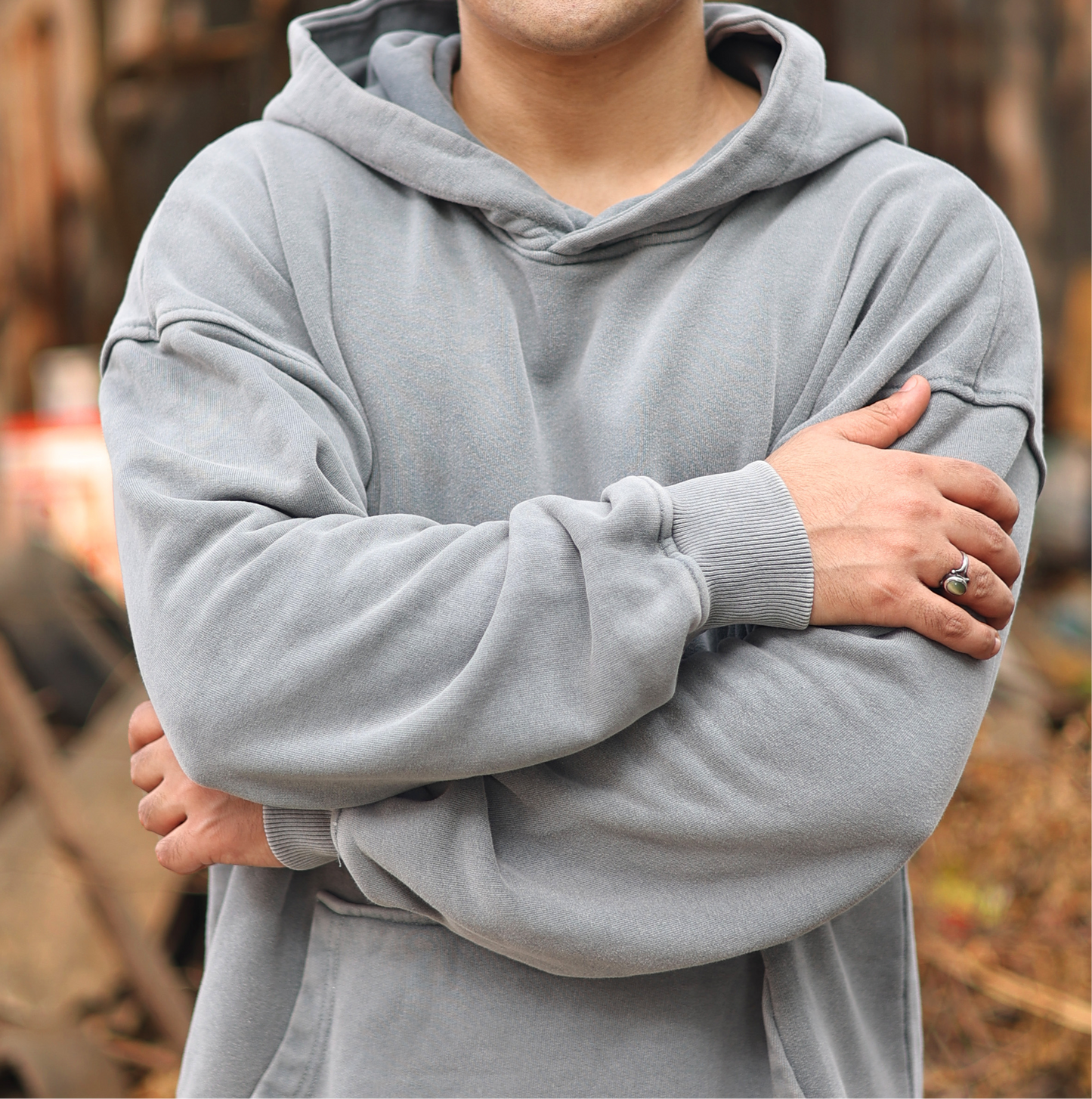 OVERDYED HEAVY WEIGHT HOODIE (GREY BLUE)