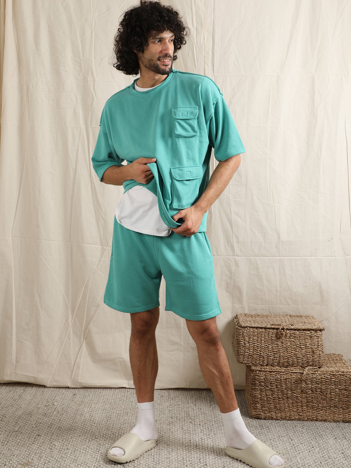 TURQUOISE CO-ORDER SET WITH CARGO POCKETS