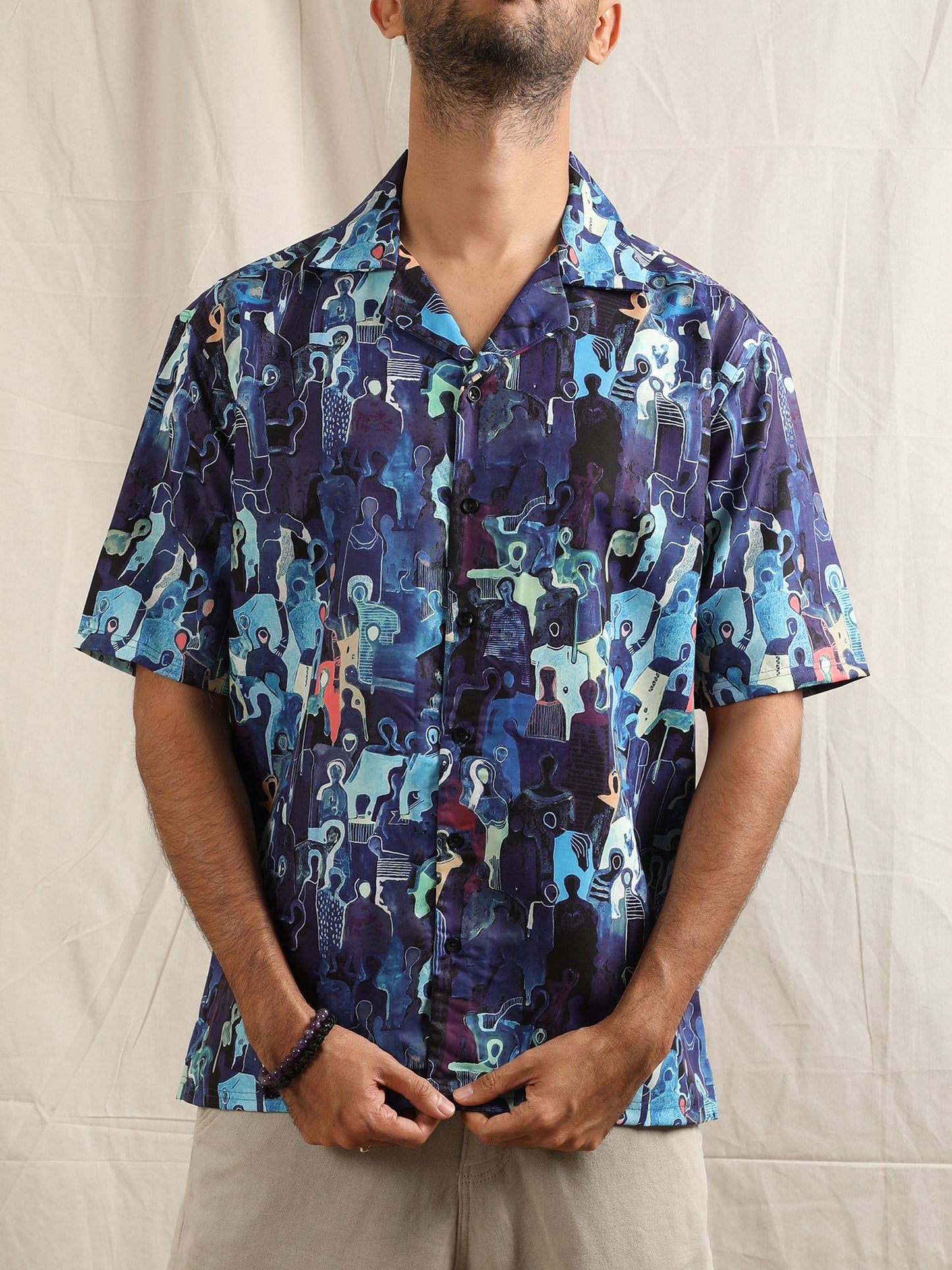 BLUE SPECTRUM CUBAN COLLAR SHIRT