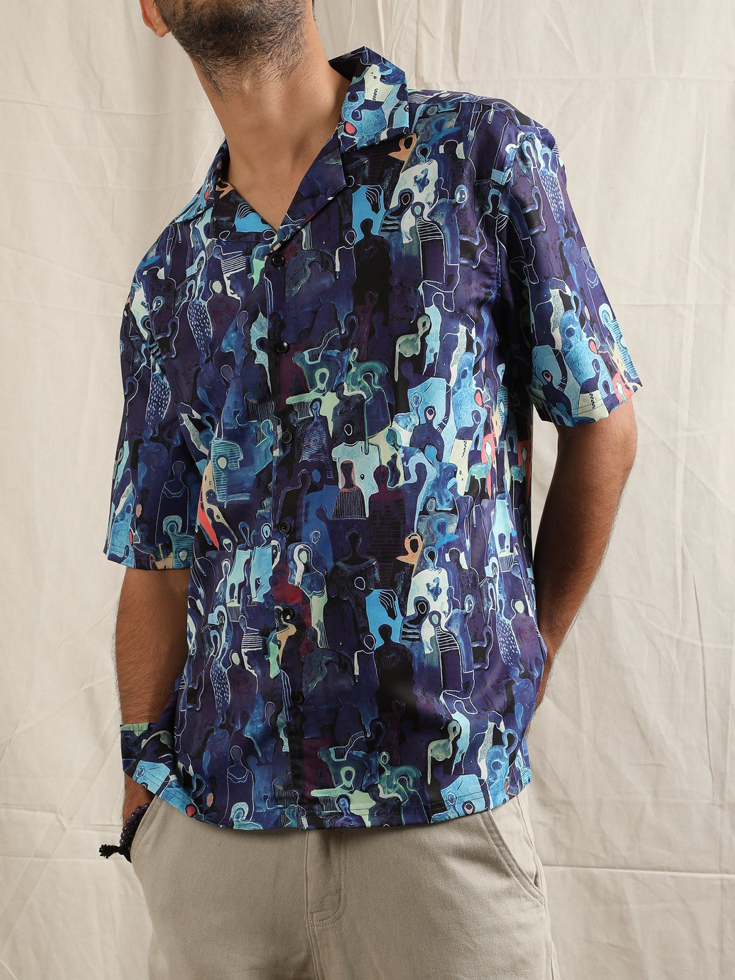 BLUE SPECTRUM CUBAN COLLAR SHIRT