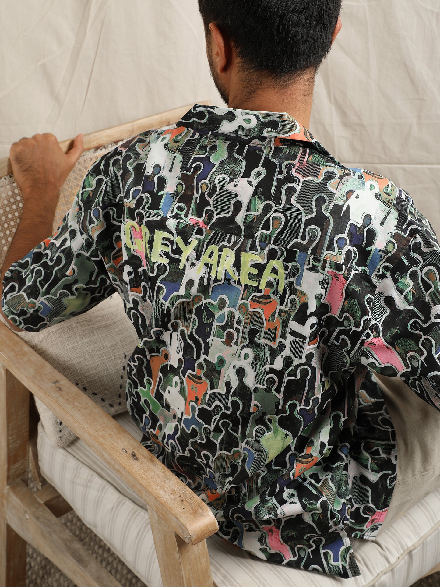 CHARCOAL SILHOUETTES CUBAN COLLAR SHIRT
