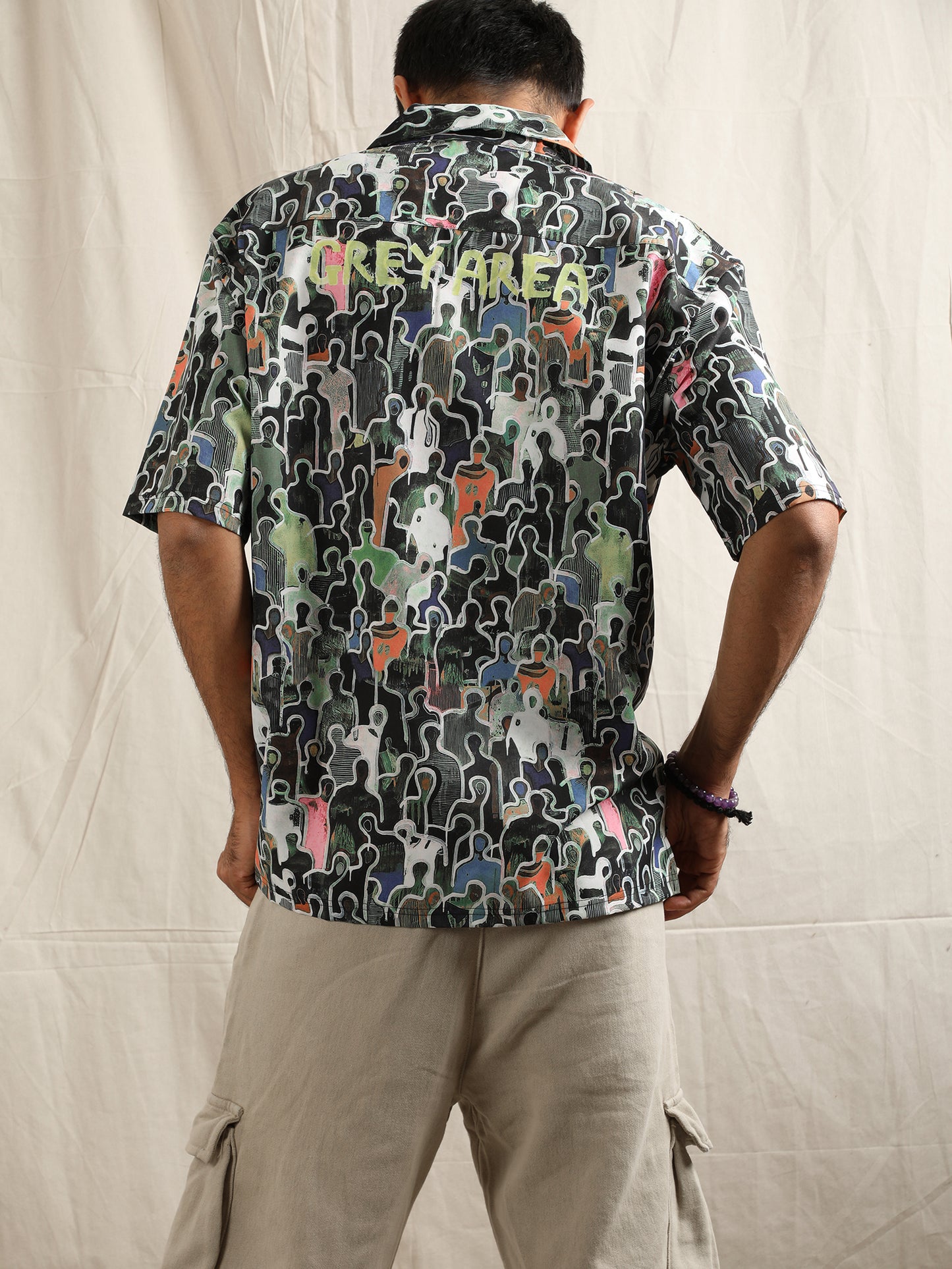 CHARCOAL SILHOUETTES CUBAN COLLAR SHIRT