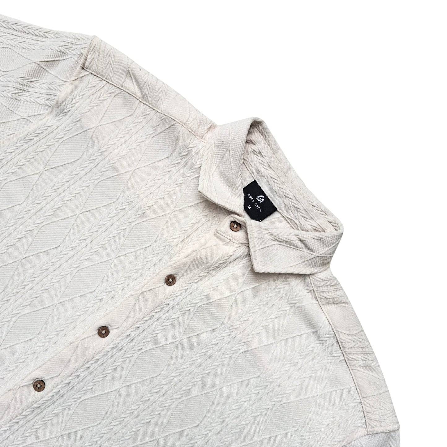 CREAM KNIT HALF SLEEVES SHIRT