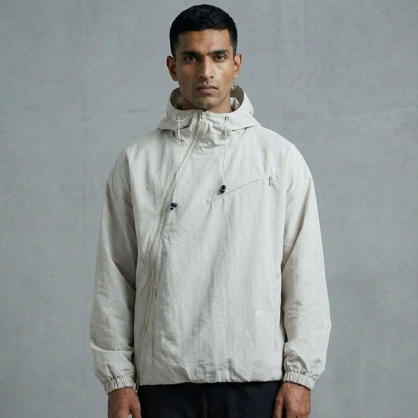 ASYMMETRIC SHELL JACKET- LIGHT GREY