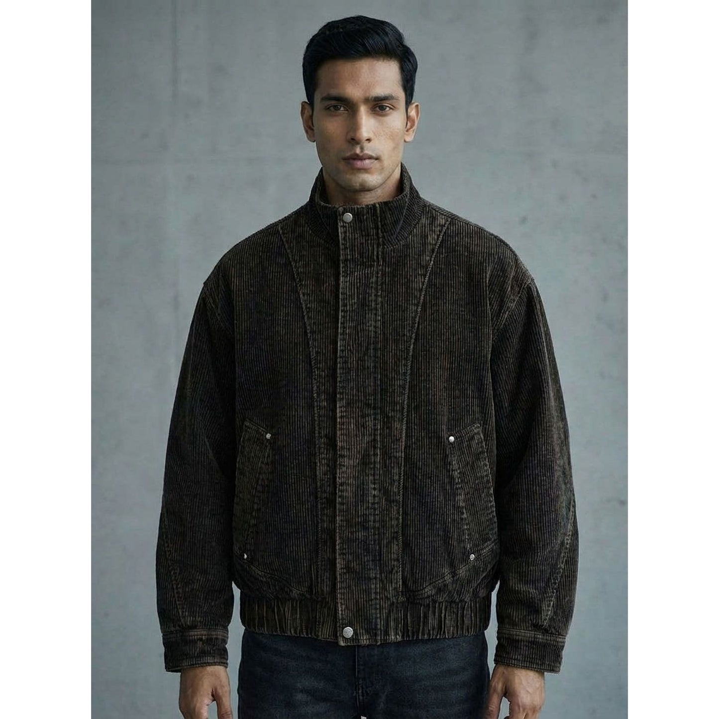 STRUCTURED CORDUROY JACKET - BROWN