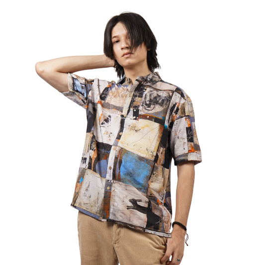 BRUSHSTROKE GRID PRINTED SHIRT