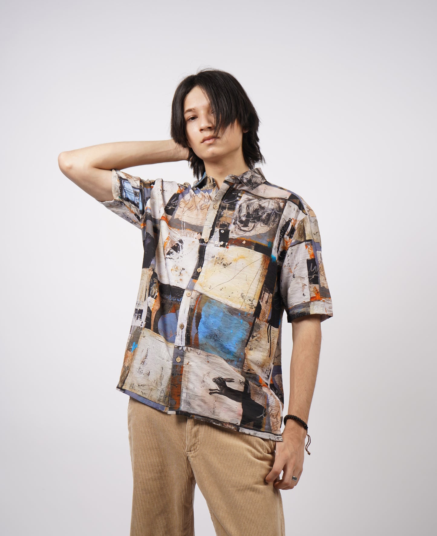 BRUSHSTROKE GRID PRINTED SHIRT